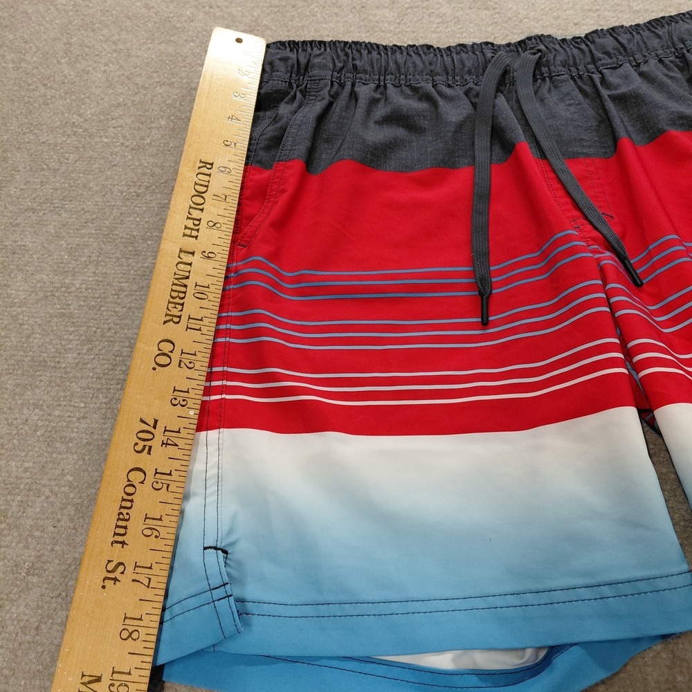 Hurley Men Swimwear L Red Blue Lined Swim Trunk Striped Board Shorts 7.5" Inseam - Picture 6 of 10